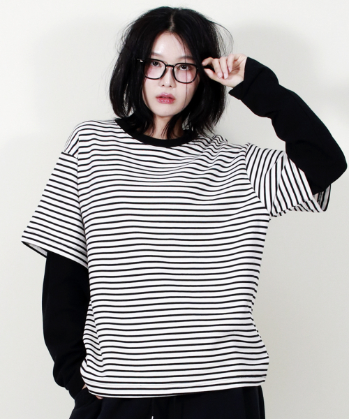 DEMARC(ドゥマーク)の「LAYERED SLEEVE BOXY FIT CREW NECK T-SHIRT STRIPE-IVORY(Tシャツ/カットソー・レディース・その他・MEDIUM/LARGE)」の9枚目の写真