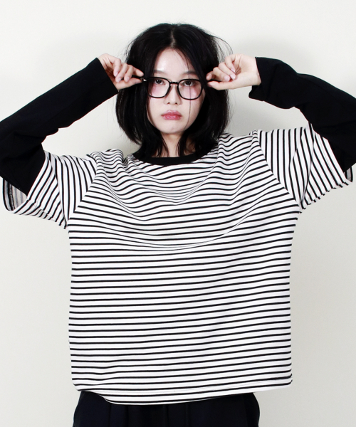 DEMARC(ドゥマーク)の「LAYERED SLEEVE BOXY FIT CREW NECK T-SHIRT STRIPE-IVORY(Tシャツ/カットソー・レディース・その他・MEDIUM/LARGE)」の10枚目の写真