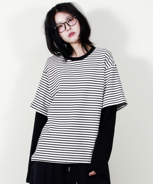DEMARC(ドゥマーク)の「LAYERED SLEEVE BOXY FIT CREW NECK T-SHIRT STRIPE-IVORY(Tシャツ/カットソー・レディース・その他・MEDIUM/LARGE)」の12枚目の写真