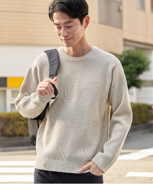 ikka（イッカ）の「【洗濯機で洗える】GOKU楽ニットクルーインナーセット【2点セット】（ニット/セーター・メンズ・ベージュ/ネイビー/グリーン・M/L/XL/S）」の2枚目の写真