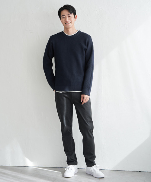 ikka（イッカ）の「【洗濯機で洗える】GOKU楽ニットクルーインナーセット【2点セット】（ニット/セーター・メンズ・ベージュ/ネイビー/グリーン・M/L/XL/S）」の8枚目の写真