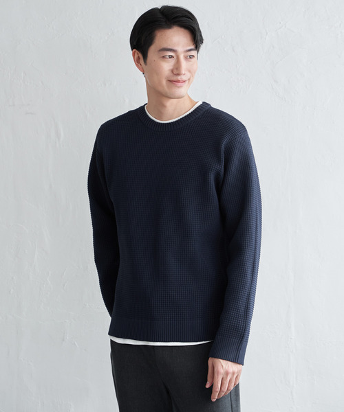ikka（イッカ）の「【洗濯機で洗える】GOKU楽ニットクルーインナーセット【2点セット】（ニット/セーター・メンズ・ベージュ/ネイビー/グリーン・M/L/XL/S）」の14枚目の写真
