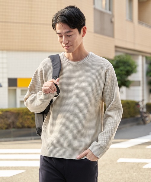 ikka（イッカ）の「【洗濯機で洗える】GOKU楽ニットクルーインナーセット【2点セット】（ニット/セーター・メンズ・ベージュ/ネイビー/グリーン・M/L/XL/S）」の6枚目の写真