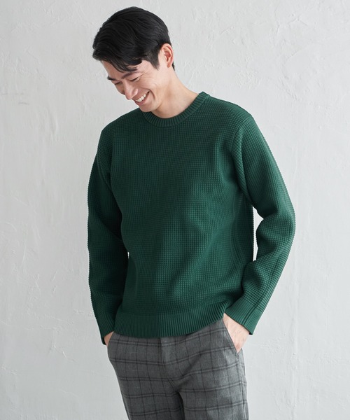 ikka（イッカ）の「【洗濯機で洗える】GOKU楽ニットクルーインナーセット【2点セット】（ニット/セーター・メンズ・ベージュ/ネイビー/グリーン・M/L/XL/S）」の5枚目の写真