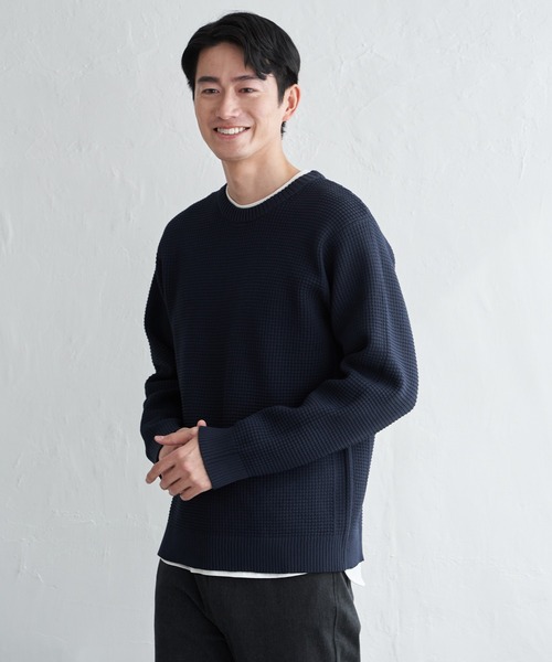 ikka（イッカ）の「【洗濯機で洗える】GOKU楽ニットクルーインナーセット【2点セット】（ニット/セーター・メンズ・ベージュ/ネイビー/グリーン・M/L/XL/S）」の4枚目の写真