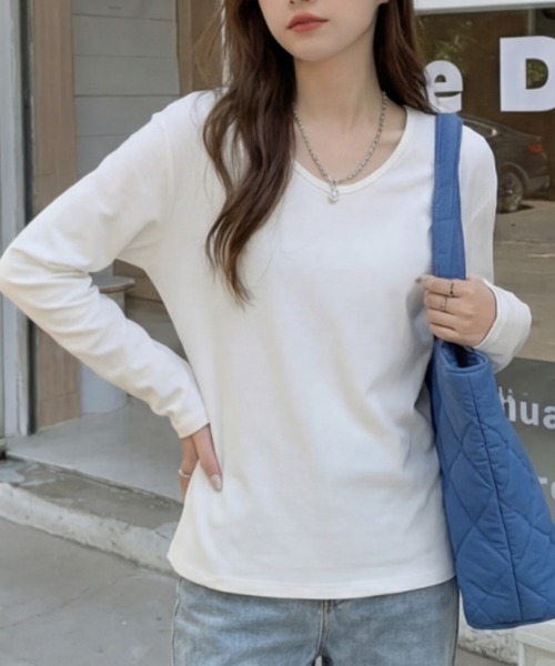 cammie（キャミー）の「クルーネックシンプルトップス（Tシャツ/カットソー・レディース・ホワイト/ブラック・M/L）」の3枚目の写真