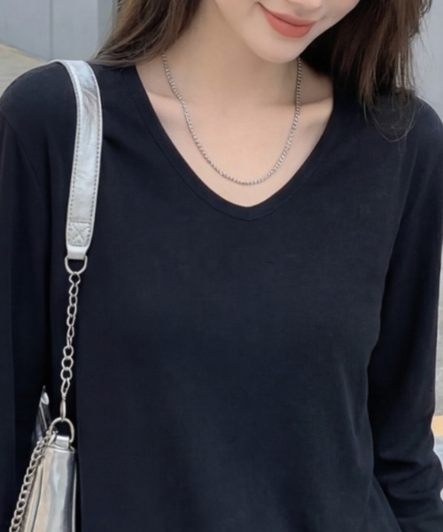 cammie（キャミー）の「クルーネックシンプルトップス（Tシャツ/カットソー・レディース・ホワイト/ブラック・M/L）」の8枚目の写真