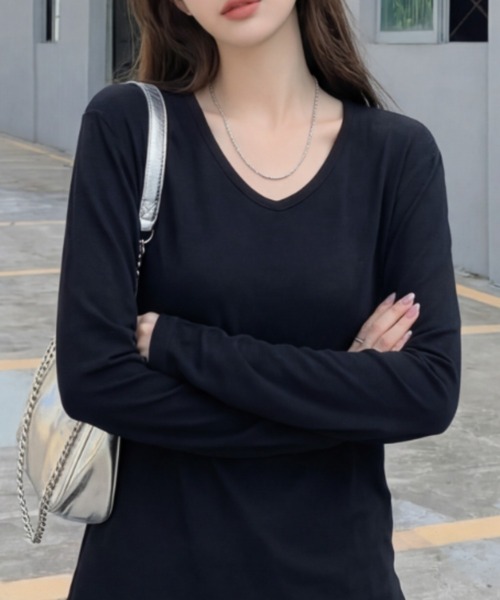 cammie（キャミー）の「クルーネックシンプルトップス（Tシャツ/カットソー・レディース・ホワイト/ブラック・M/L）」の9枚目の写真