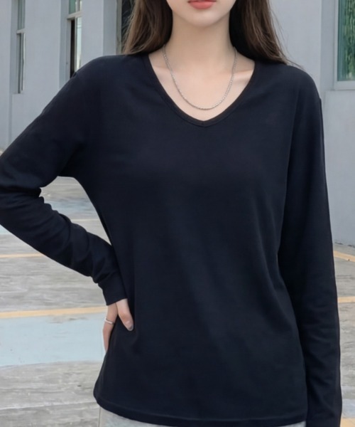 cammie（キャミー）の「クルーネックシンプルトップス（Tシャツ/カットソー・レディース・ホワイト/ブラック・M/L）」の7枚目の写真