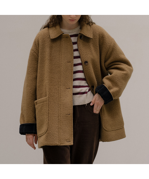 セール】Wool blend roll-up check half Coat [KNFW05CT03]_[2color