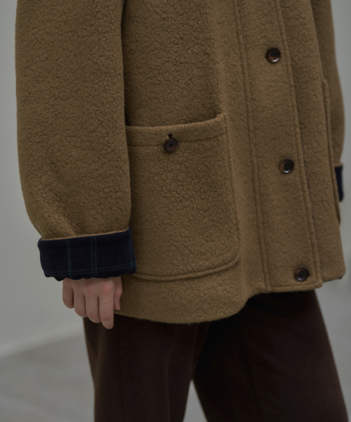 KNOWNBETTER（ノウンベター）の「Wool blend roll-up check half Coat [KNFW05CT03]_[2color]（チェスターコート・レディース・ブラック/ブラウン・FREE）」の4枚目の写真