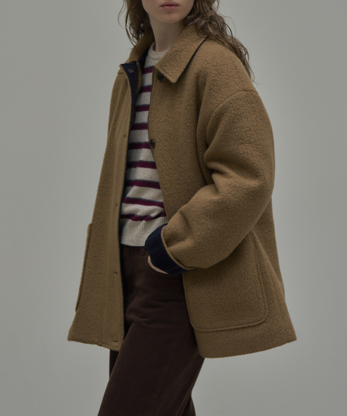 KNOWNBETTER（ノウンベター）の「Wool blend roll-up check half Coat [KNFW05CT03]_[2color]（チェスターコート・レディース・ブラック/ブラウン・FREE）」の6枚目の写真