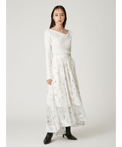 シルクブレンドアシメデコルテドレープリブニット（ニット/セーター