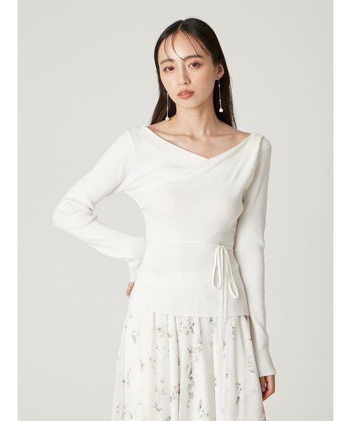 シルクブレンドアシメデコルテドレープリブニット（ニット/セーター  