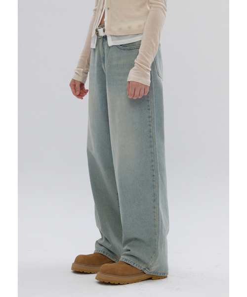 BUTTON UP（ボタンアップ）の「デイリーウォッシュドワイドデニム（ライトブルー）（デニムパンツ・レディース・その他・SMALL/MEDIUM/LARGE）」の3枚目の写真