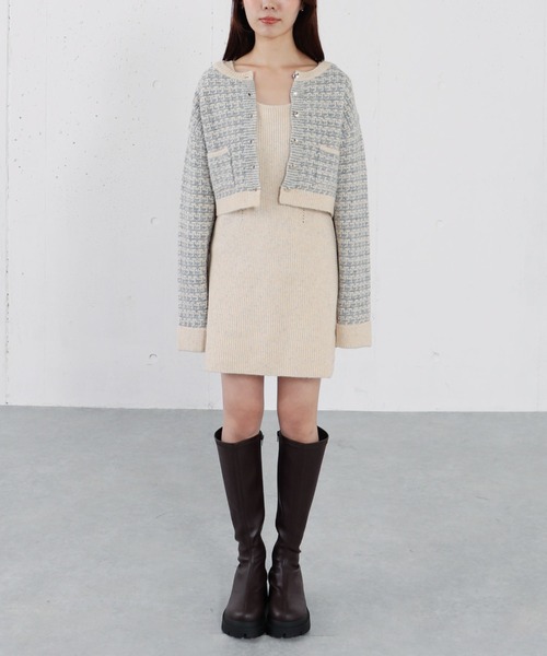 archives（アルシーヴ）の「ツイードニットカーディガン×ミニキャミワンピＳＥＴ（ワンピース・レディース・グレー/アイボリー/チャコールグレー・MEDIUM）」の9枚目の写真