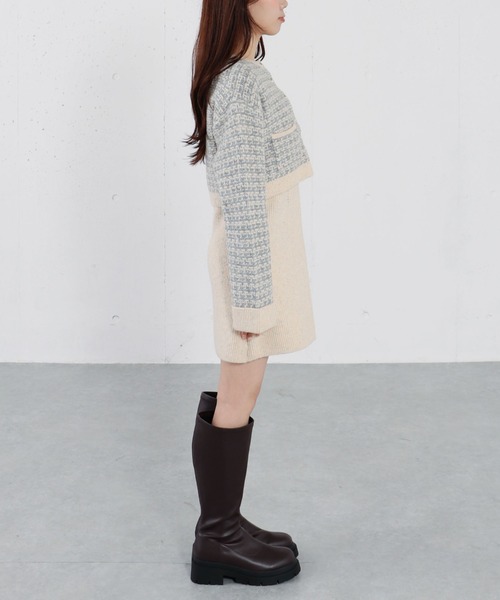 archives（アルシーヴ）の「ツイードニットカーディガン×ミニキャミワンピＳＥＴ（ワンピース・レディース・グレー/アイボリー/チャコールグレー・MEDIUM）」の5枚目の写真