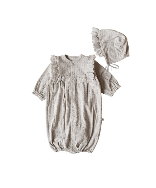 DADWAY(ダッドウェイ)の「mocmof レース2wayオール+ボンネットセット(ロンパース・キッズ・ホワイト/グレー・ONE SIZE)」の1枚目の写真