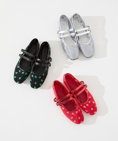 Casselini（キャセリーニ）の「Casselini(キャセリーニ)フラワーシースルーバレエシューズ（バレエシューズ・レディース・レッド/ブラック/シルバー・23cm/23.5cm/24cm/24.5cm）」の4枚目の写真