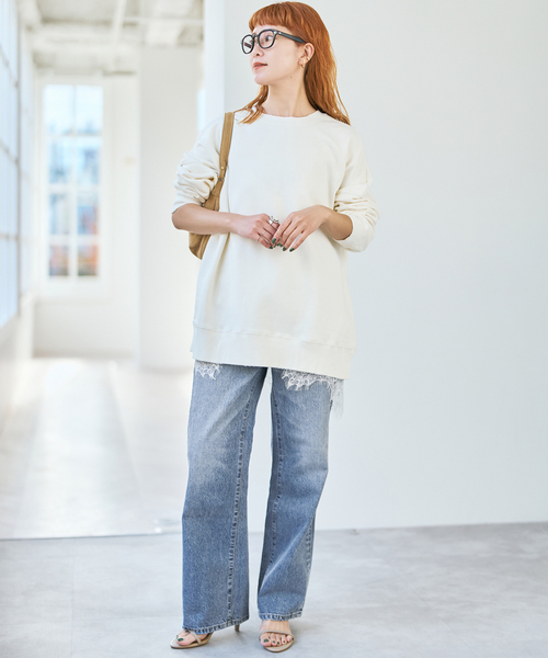 Spick & Span（スピックアンドスパン）の「SOMETHING / サムシング 別注 VINTAGE SLIM WIDE*（デニムパンツ・レディース・ブルー/サックスブルー・X-SMALL/SMALL/MEDIUM/LARGE）」の4枚目の写真