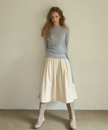 COTTON TUCK SKIRT  [ CREAM ]