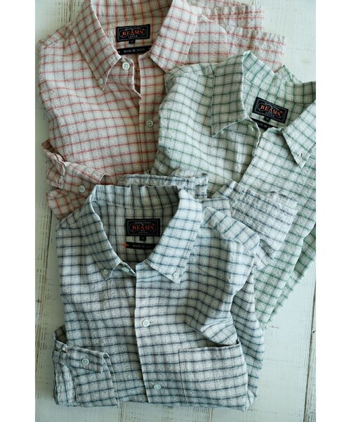 BEAMS PLUS(ビームスプラス)の「Open B.D. Sucker Plaid(シャツ/ブラウス・メンズ・ネイビー/グリーン/レッド・X-LARGE/LARGE/MEDIUM/SMALL)」の4枚目の写真