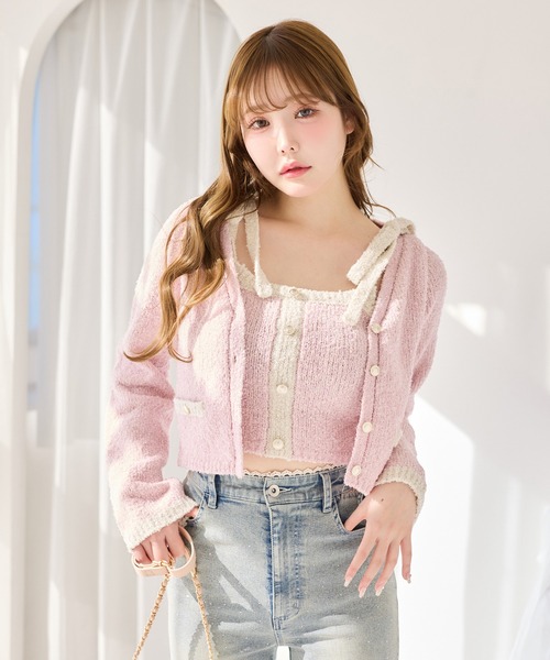 one after another NICE CLAUP（ワンアフターアナザーナイスクラップ）の「セット対応/配色ニットカーディガン（カーディガン/ボレロ・レディース・ネイビー×ホワイト/ブルー系その他/グレー×ピンク/ピンク系その他/アイボリー・FREE）」の5枚目の写真