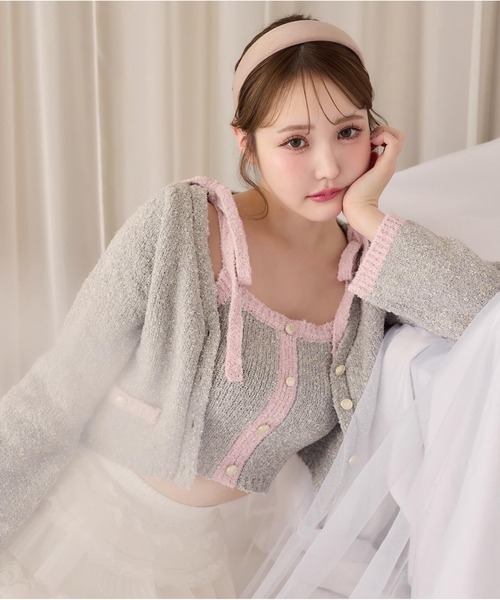 one after another NICE CLAUP（ワンアフターアナザーナイスクラップ）の「セット対応/配色ニットカーディガン（カーディガン/ボレロ・レディース・ネイビー×ホワイト/ブルー系その他/グレー×ピンク/ピンク系その他/アイボリー・FREE）」の3枚目の写真