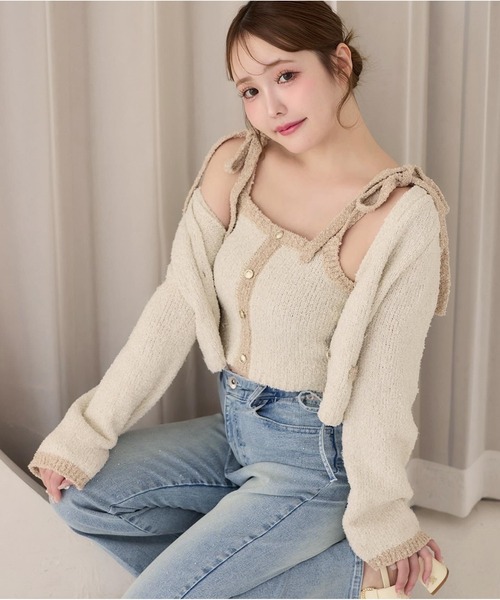 one after another NICE CLAUP（ワンアフターアナザーナイスクラップ）の「セット対応/配色ニットカーディガン（カーディガン/ボレロ・レディース・ネイビー×ホワイト/ブルー系その他/グレー×ピンク/ピンク系その他/アイボリー・FREE）」の2枚目の写真