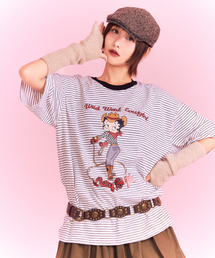 CNVS（ベティ ブープ）の「ベティブープ カウガール オーバーサイズ 半袖Tシャツ_ストライプ（Tシャツ/カットソー）」
