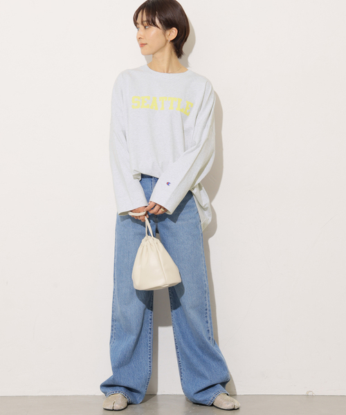 Champion(チャンピオン)の「別注【Champion/チャンピオン】16s/1 Jersey L/S Bleach Wash:カットソー(Tシャツ/カットソー・レディース・ブラック系その他/ベージュ/ライトグレー・FREE)」の11枚目の写真