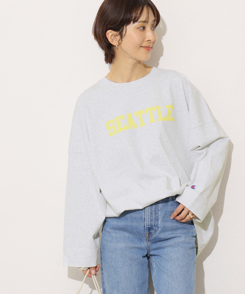Champion(チャンピオン)の「別注【Champion/チャンピオン】16s/1 Jersey L/S Bleach Wash:カットソー(Tシャツ/カットソー・レディース・ブラック系その他/ベージュ/ライトグレー・FREE)」の15枚目の写真