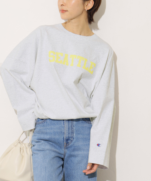 Champion(チャンピオン)の「別注【Champion/チャンピオン】16s/1 Jersey L/S Bleach Wash:カットソー(Tシャツ/カットソー・レディース・ブラック系その他/ベージュ/ライトグレー・FREE)」の16枚目の写真