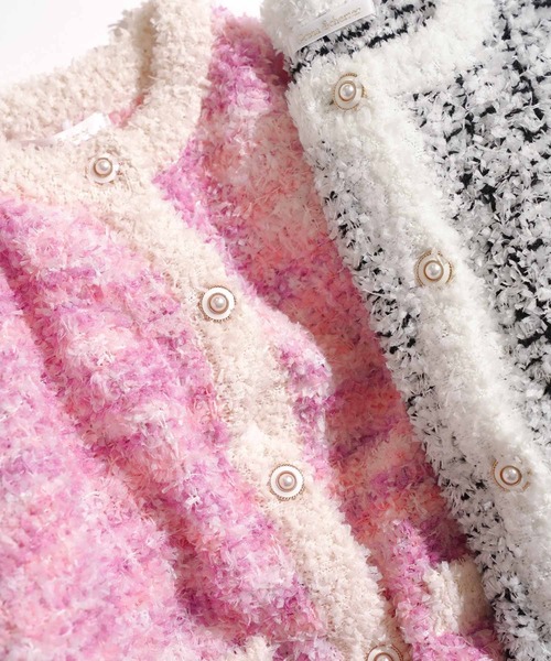 Prima Scherrer(プリマシェレル)の「テープヤーン ツイード風 ニット ジャケット Prima Scherrer(カーディガン/ボレロ・レディース・ピンク/ホワイト・フリー)」の7枚目の写真