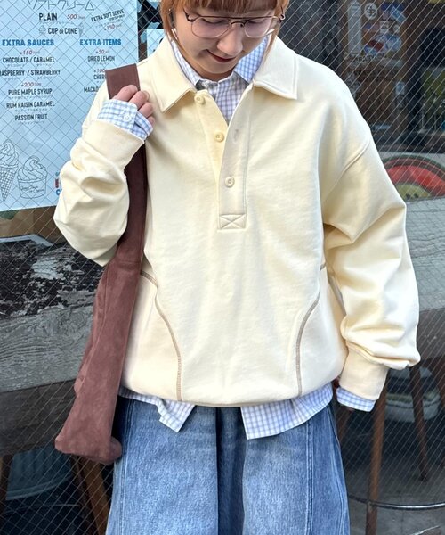 CIAOPANIC TYPY（チャオパニックティピー）の「【UNISEX】裏毛ポロスウェット（ポロシャツ・レディース・ブラック/グレー/イエロー・MEDIUM/LARGE）」の5枚目の写真