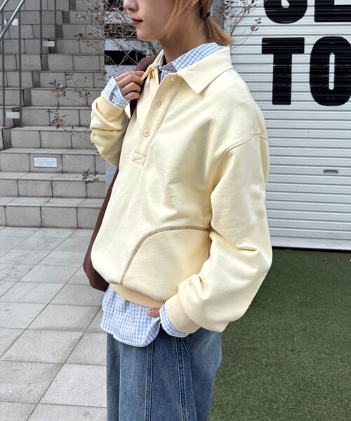 CIAOPANIC TYPY（チャオパニックティピー）の「【UNISEX】裏毛ポロスウェット（ポロシャツ・レディース・ブラック/グレー/イエロー・MEDIUM/LARGE）」の6枚目の写真