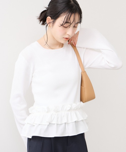 VIS（ビス）の「裾フリルティアードドッキングニット（ニット/セーター・レディース・ベージュ/チャコールグレー/オフホワイト・FREE）」の8枚目の写真