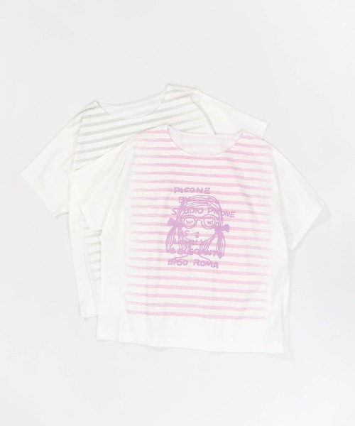 STUDIO PICONE(スタジオピッコーネ)の「ラメボーダー冷感プルオーバー(Tシャツ/カットソー・レディース・ホワイト×ピンク/ホワイト×グレー・M/L/LL)」の14枚目の写真