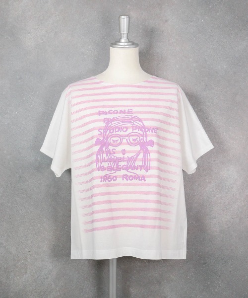 STUDIO PICONE(スタジオピッコーネ)の「ラメボーダー冷感プルオーバー(Tシャツ/カットソー・レディース・ホワイト×ピンク/ホワイト×グレー・M/L/LL)」の15枚目の写真