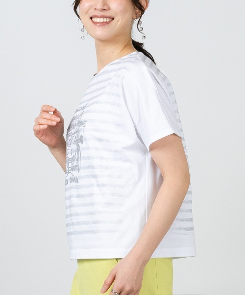 STUDIO PICONE(スタジオピッコーネ)の「ラメボーダー冷感プルオーバー(Tシャツ/カットソー・レディース・ホワイト×ピンク/ホワイト×グレー・M/L/LL)」の20枚目の写真