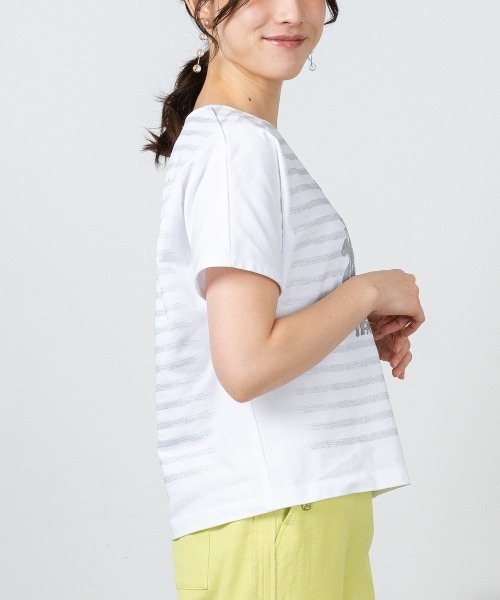 STUDIO PICONE(スタジオピッコーネ)の「ラメボーダー冷感プルオーバー(Tシャツ/カットソー・レディース・ホワイト×ピンク/ホワイト×グレー・M/L/LL)」の4枚目の写真
