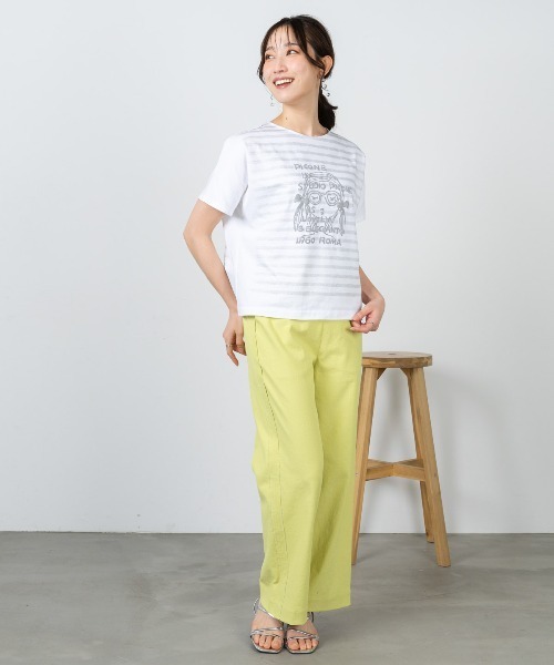 STUDIO PICONE(スタジオピッコーネ)の「ラメボーダー冷感プルオーバー(Tシャツ/カットソー・レディース・ホワイト×ピンク/ホワイト×グレー・M/L/LL)」の7枚目の写真