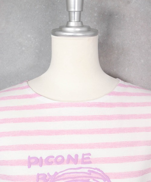 STUDIO PICONE(スタジオピッコーネ)の「ラメボーダー冷感プルオーバー(Tシャツ/カットソー・レディース・ホワイト×ピンク/ホワイト×グレー・M/L/LL)」の8枚目の写真