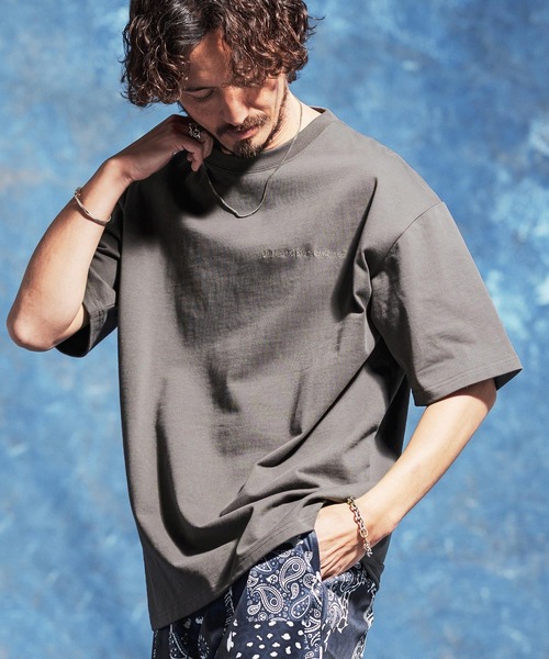 Jih Nunc(ジーヌンク)の「mt10233-ロゴ刺繍ルーズシルエットTシャツ(JIH-R1185)(Tシャツ/カットソー・メンズ・チャコール/ホワイト/ブラック・L/M/S)」の3枚目の写真
