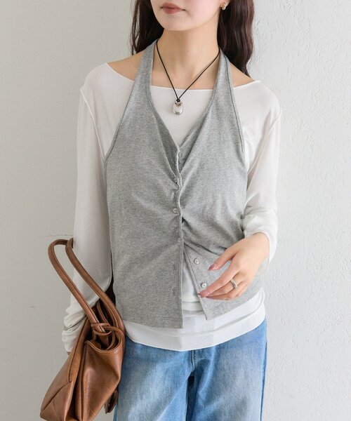 mystic(ミスティック)の「ホルタービスチェセットロンT(Tシャツ/カットソー・レディース・グレー/オフホワイト/ブルー・FREE)」の20枚目の写真