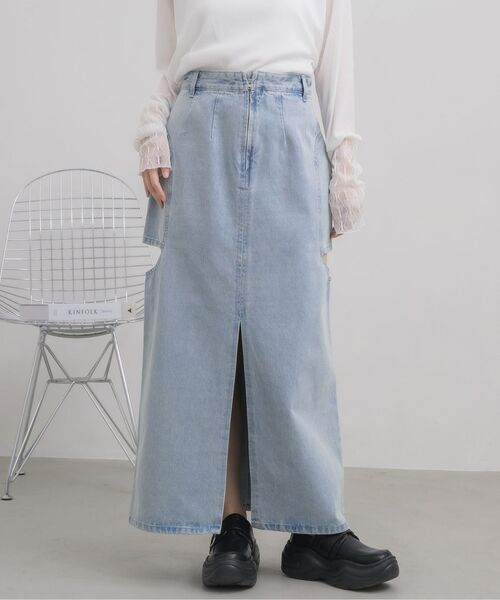 RETRO GIRL(レトロガール)の「スリットデザインデニムSK(デニムスカート・レディース・ブラック/ブルー・MEDIUM/LARGE)」の2枚目の写真