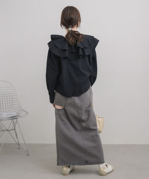 RETRO GIRL(レトロガール)の「スリットデザインデニムSK(デニムスカート・レディース・ブラック/ブルー・MEDIUM/LARGE)」の6枚目の写真