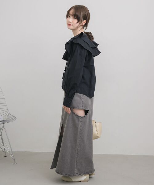 RETRO GIRL(レトロガール)の「スリットデザインデニムSK(デニムスカート・レディース・ブラック/ブルー・MEDIUM/LARGE)」の7枚目の写真