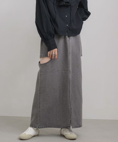 RETRO GIRL(レトロガール)の「スリットデザインデニムSK(デニムスカート・レディース・ブラック/ブルー・MEDIUM/LARGE)」の8枚目の写真