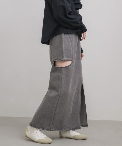 RETRO GIRL(レトロガール)の「スリットデザインデニムSK(デニムスカート・レディース・ブラック/ブルー・MEDIUM/LARGE)」の9枚目の写真